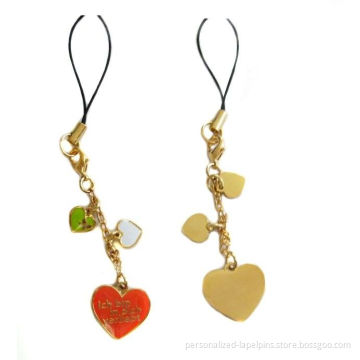 Red Heart Shaped Mobile Phone Metal Ropes, Filling Colors And Gold Plated Finish, For Mobi